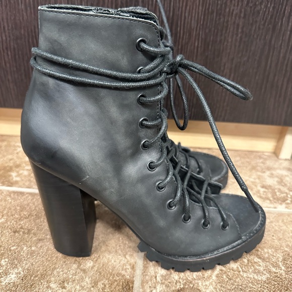 New Boots Jeffrey Campbell Palermo Zip Lace Up 7M Free People distressed black - Picture 4 of 8